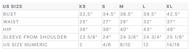 Product size guide