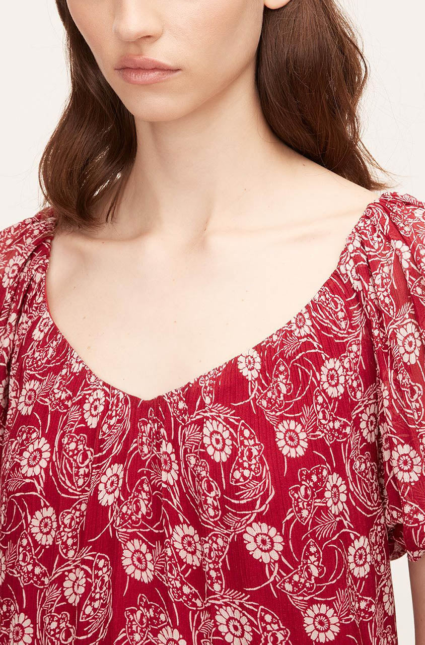 Monarch Fleur Tiered Dress | Crimson Stripe