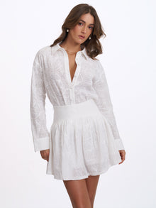 Quintina Embroidered Cotton Gauze Button-Down Shirt | White