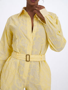 Malou Embroidered Poplin Belted Shirt Romper | Lemon Yellow
