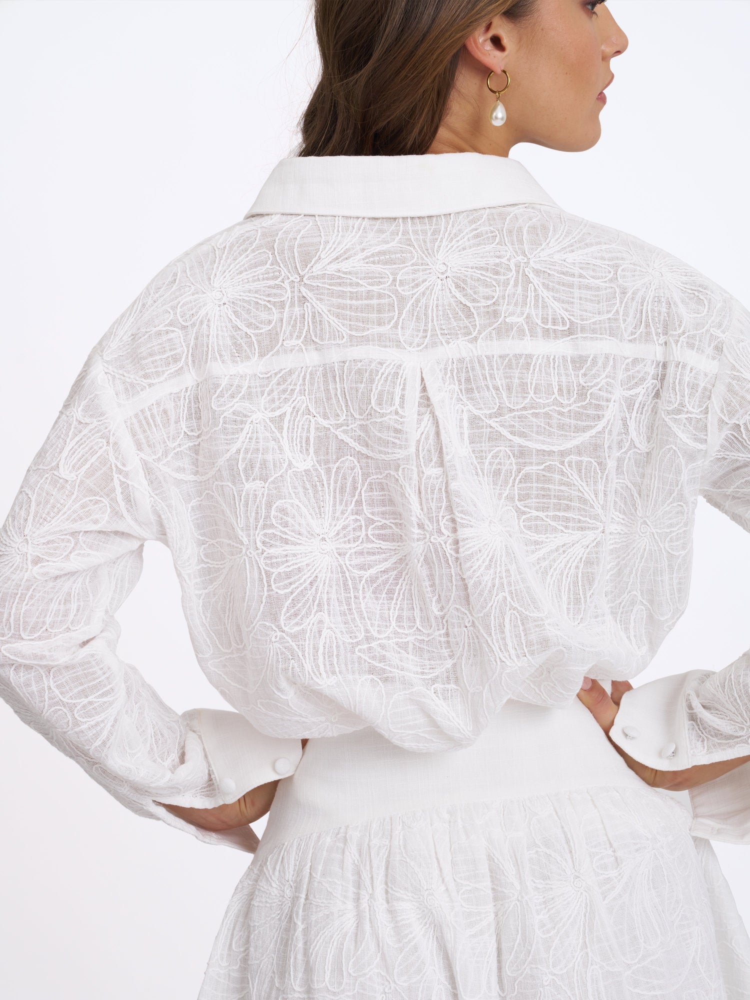 Quintina Embroidered Cotton Gauze Button-Down Shirt | White