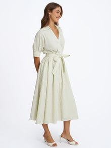Danica Bamboo Poplin Striped Shirt Midi Dress | Pine Green