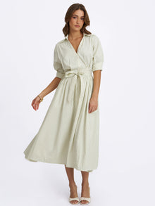Danica Bamboo Poplin Striped Shirt Midi Dress | Pine Green