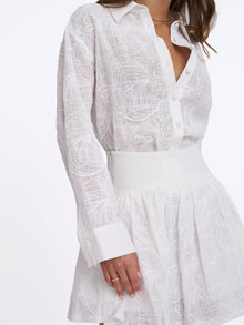 Quintina Embroidered Cotton Gauze Button-Down Shirt | White