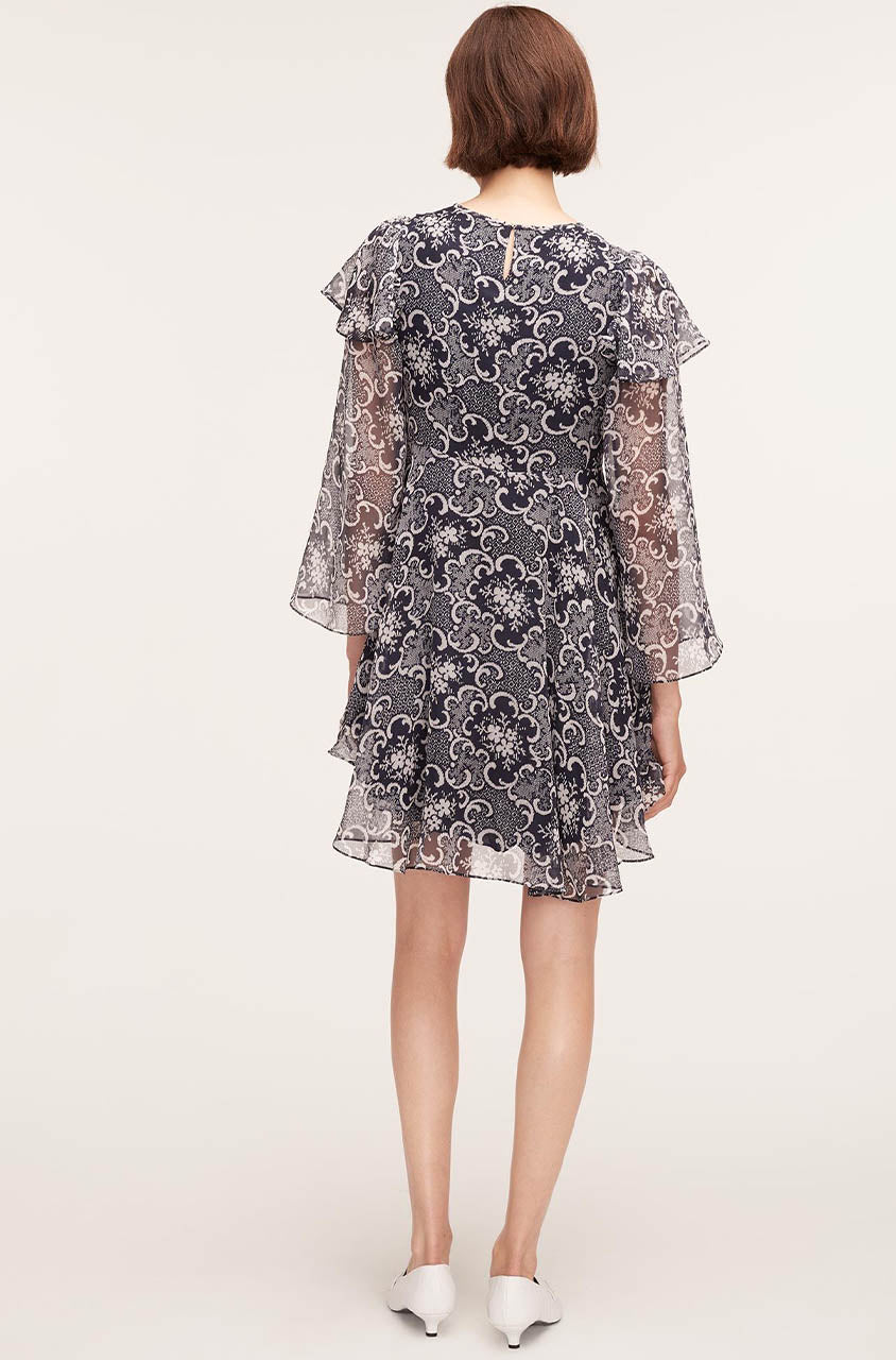 Rochelle Fleur Ruffle Silk Dress | Rochelle Fleur Navy Combo