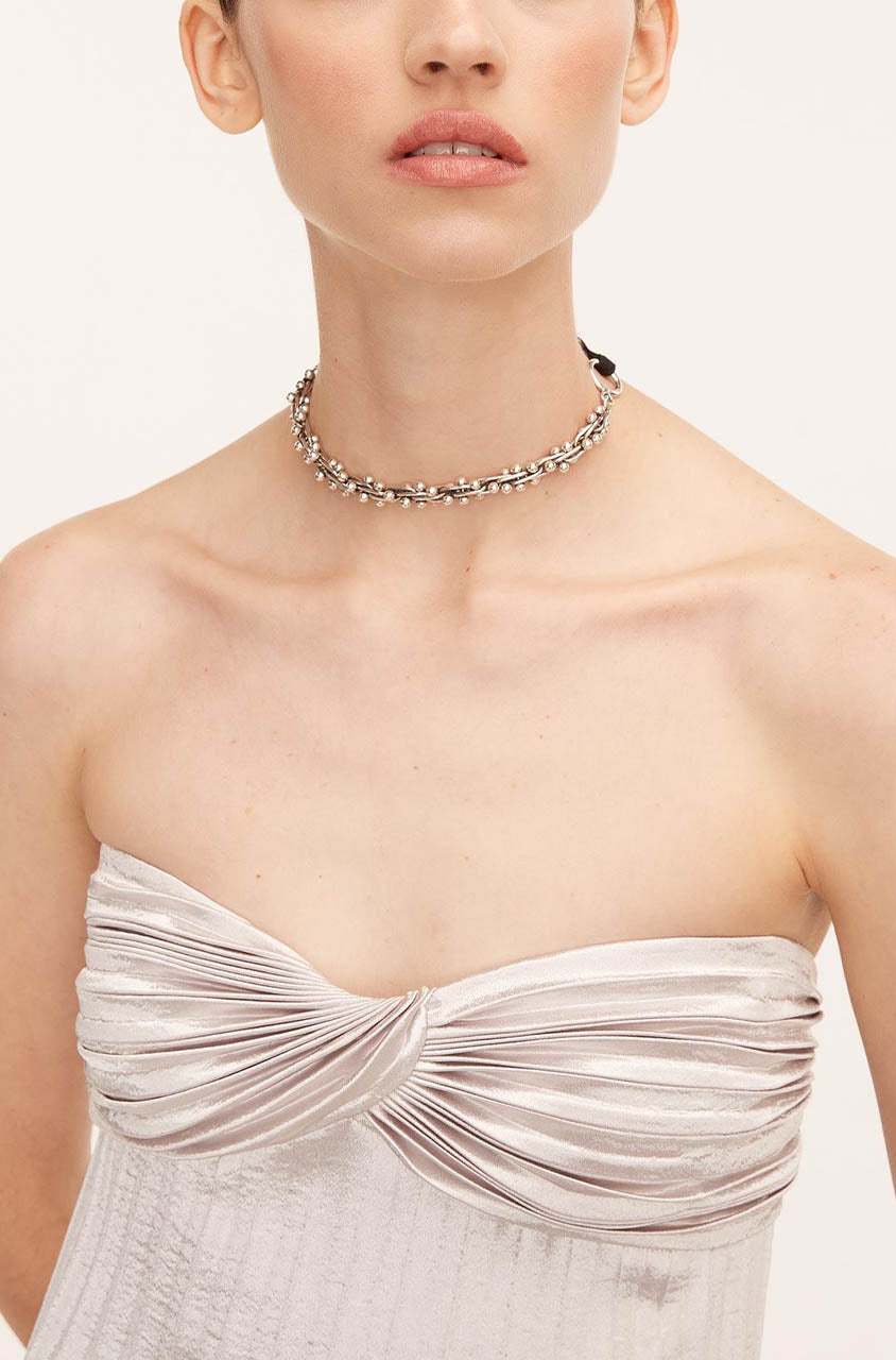 Lame Pleated Dress | Silver