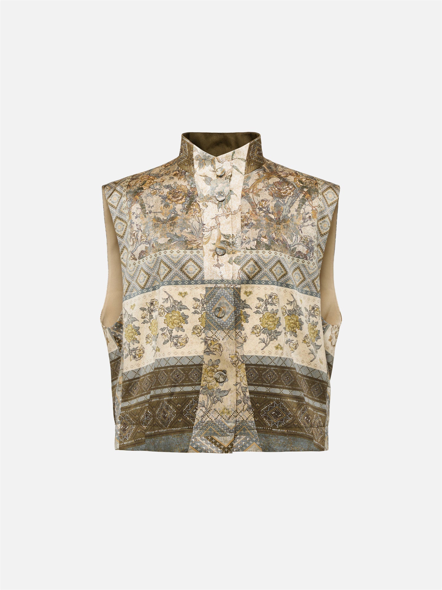 Mulberry Silk Printed Vest | Green
