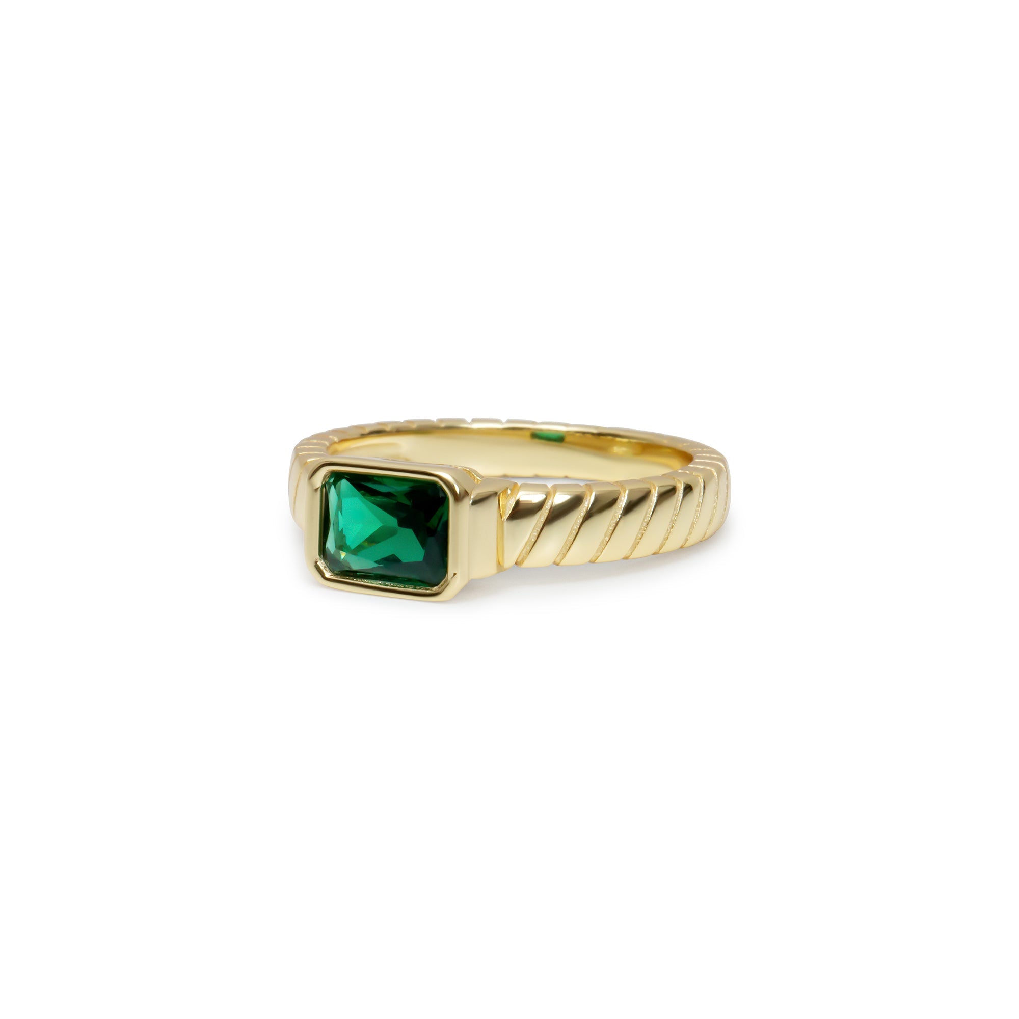 The Square Green Gemstone Twist Ring | 18KT Gold Vermeil