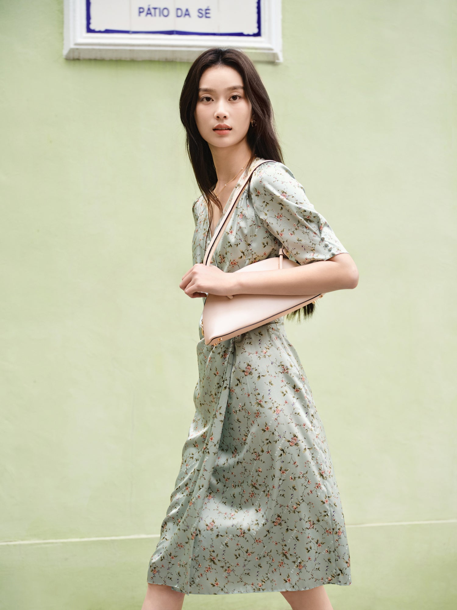 Silk Printed Tea Dress | Green