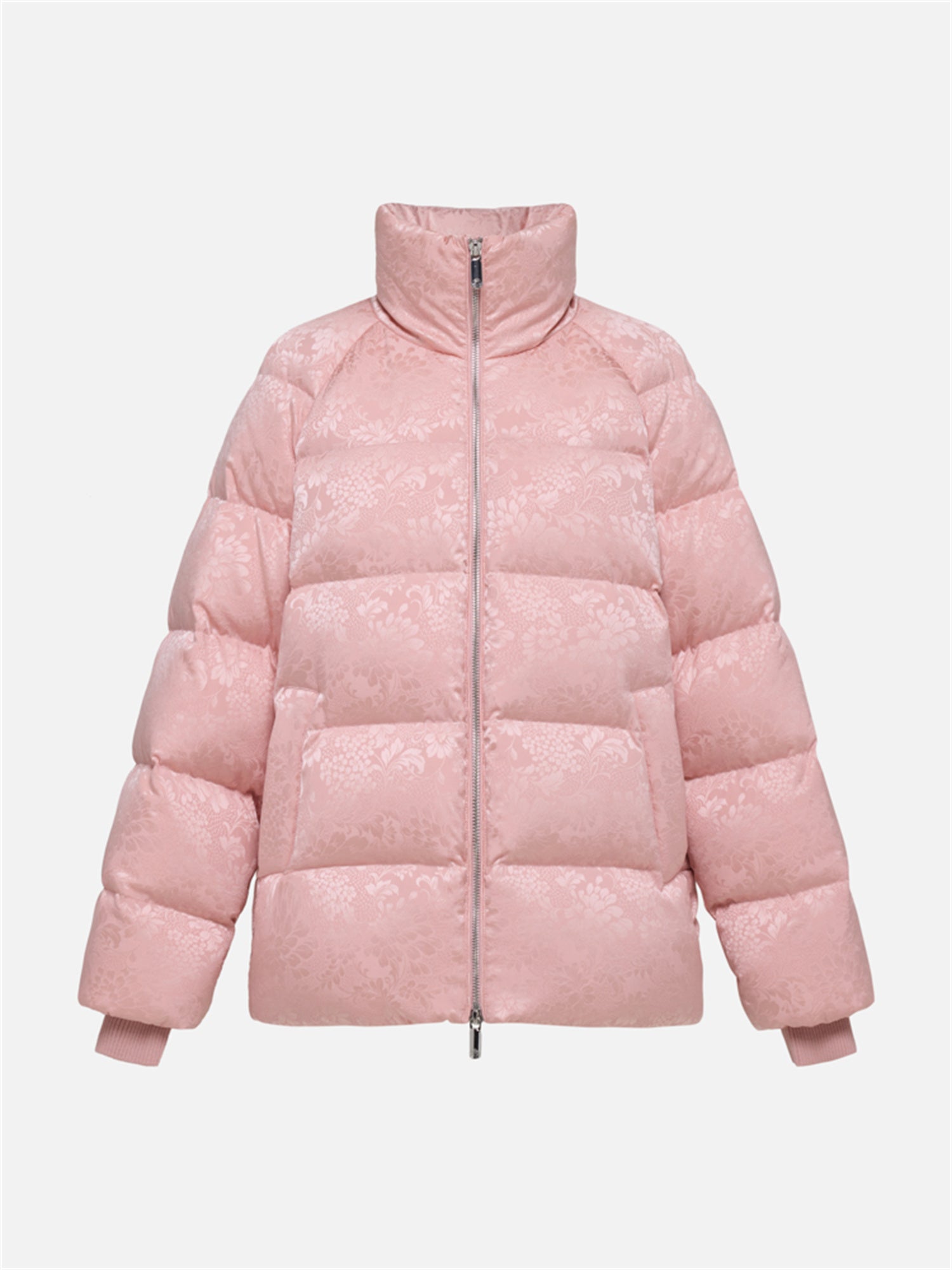 Silk Jacquard Down Coat | Pink