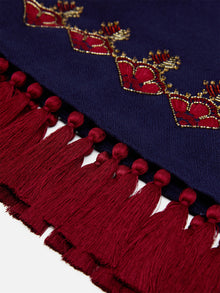 Imported Embroidered Beaded Scarf Shawl | Navy