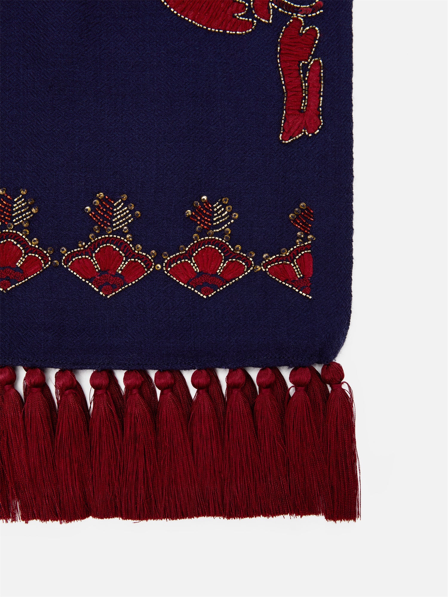 Imported Embroidered Beaded Scarf Shawl | Navy