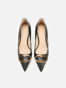 Mother-of-Pearl Fulu Decorative Buckle Flats | Black