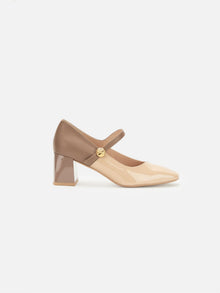 Color-Blocked Chunky Heel Mary Janes | Beige
