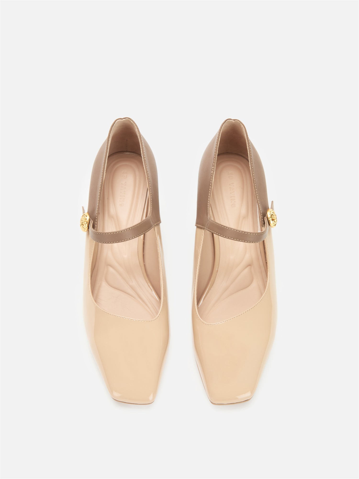 Color-Blocked Chunky Heel Mary Janes | Beige