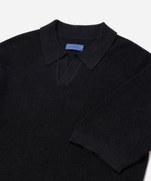 Black | Alex Merino Wool Open Placket Polo