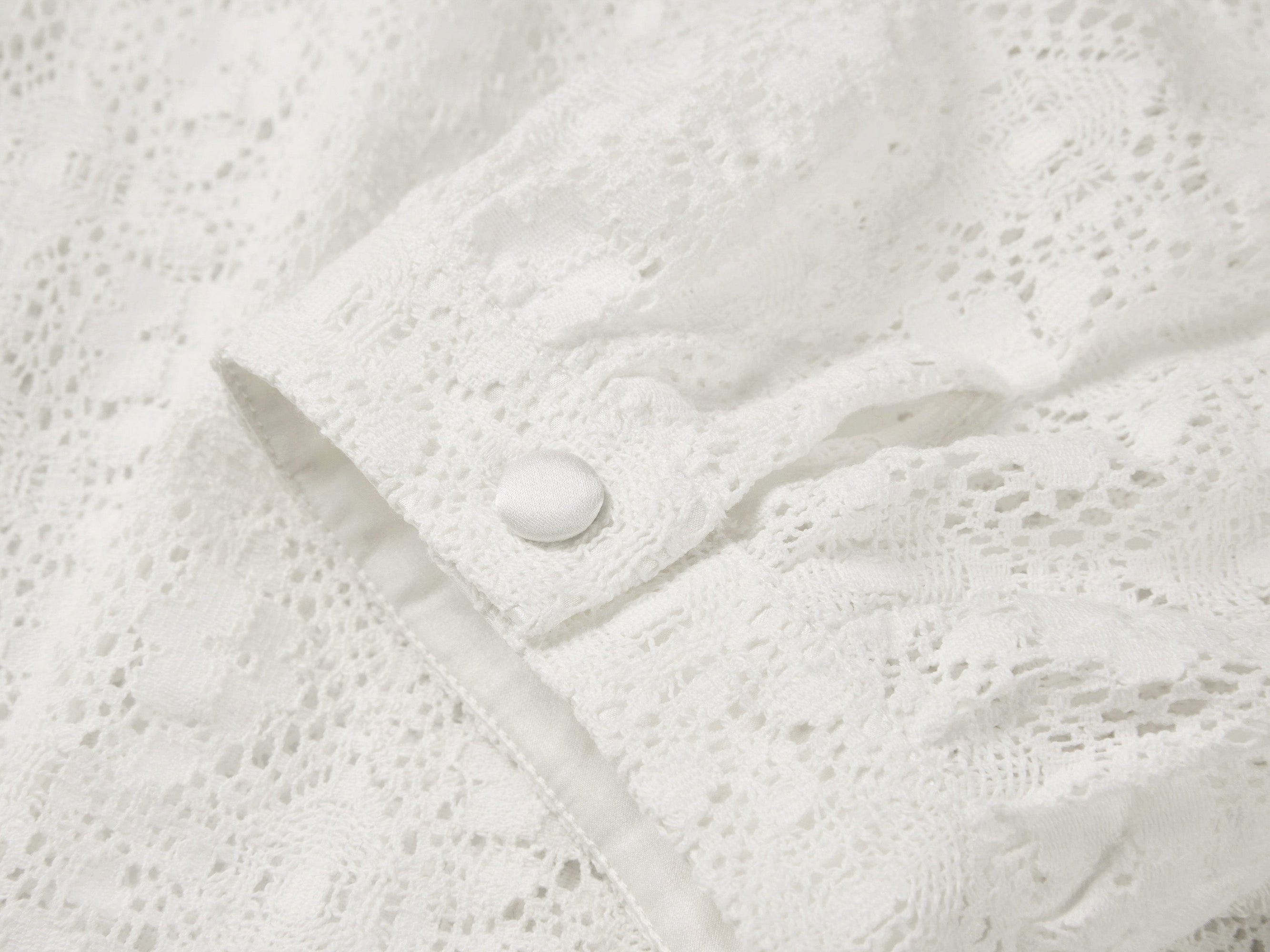 Cotton Lace Openwork Stand Collar Top | White