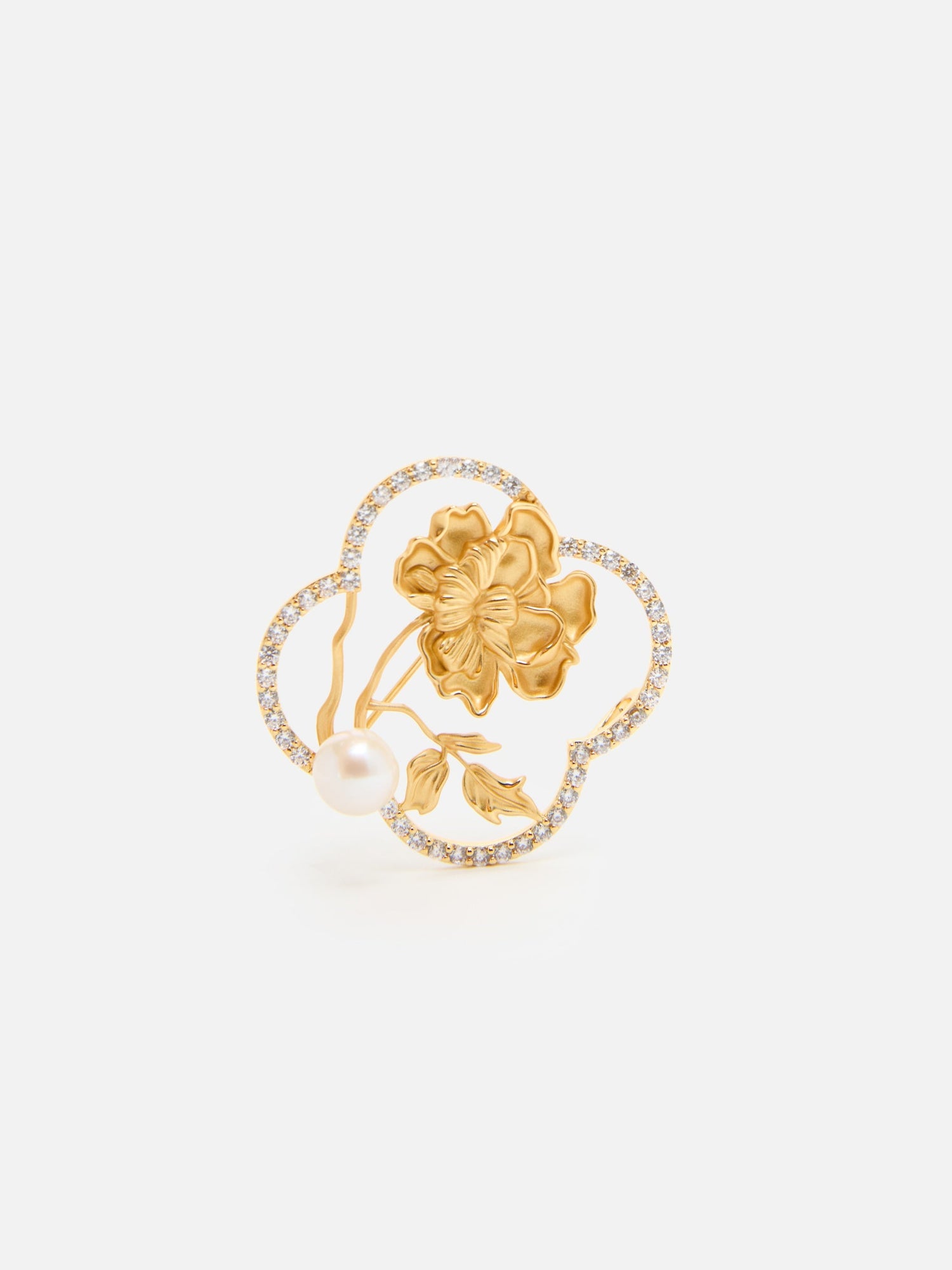 Peony Pearl Brooch | Copper/Zircon/Fresh Water Pearls