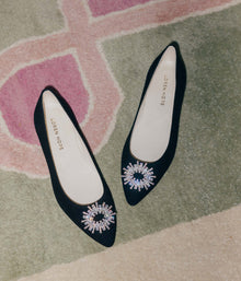 Stevie Ballerina Flats in Black Suede - Loren Hope