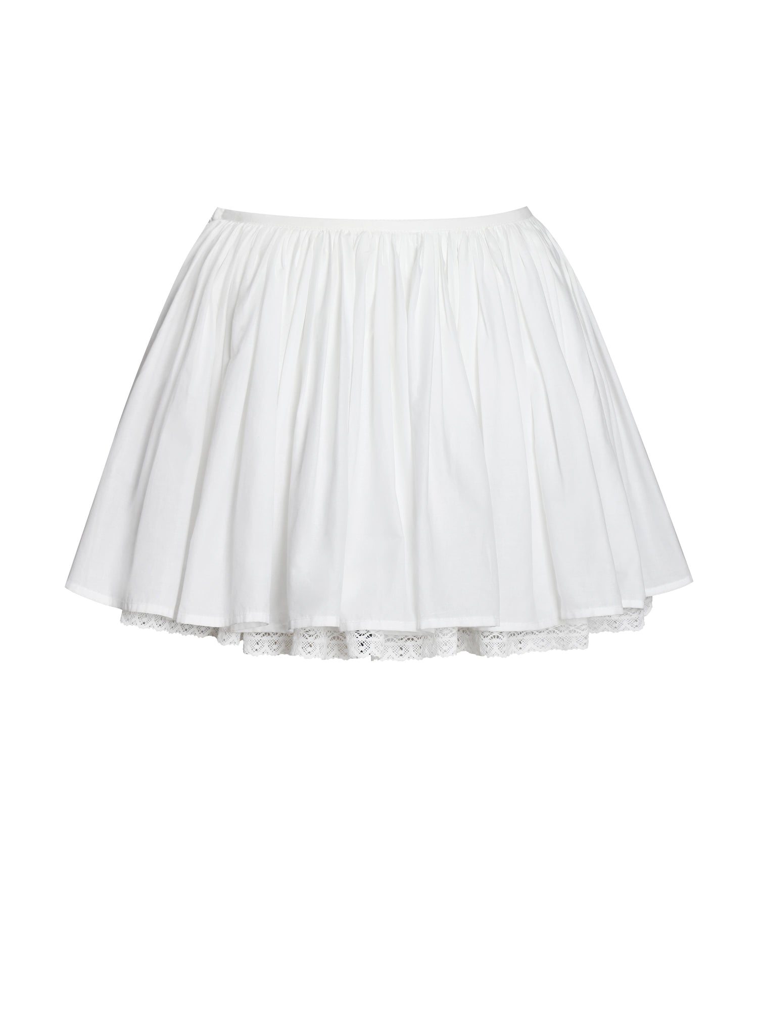 Aliza Cotton Poplin Lace Trim Layered Mini Skirt | White
