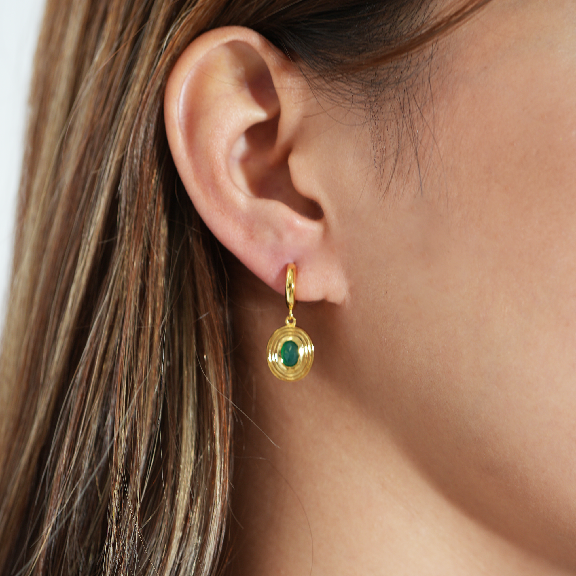 The Green Agate Oval Drop Earring | 18K Yellow Gold-Plated