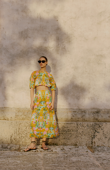 Rose Garden Cotton Midi Skirt | Marigold Multi