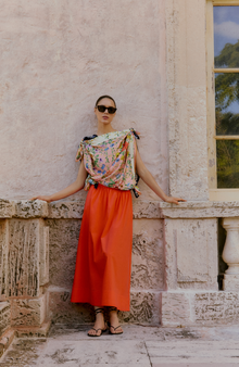 Tech Poplin Midi Skirt | Vermillion