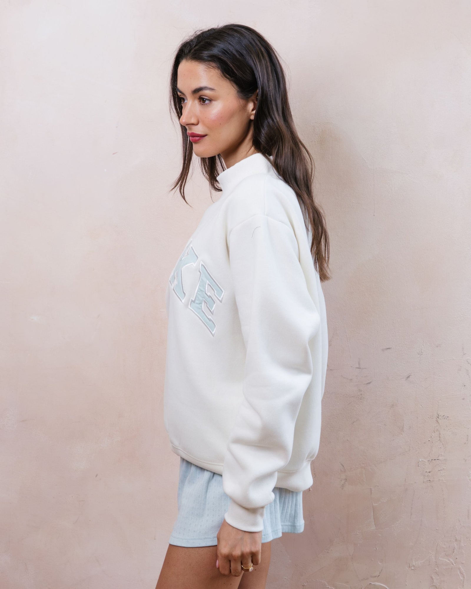 Bridal Varsity Mockneck | Ivory/Pale Blue