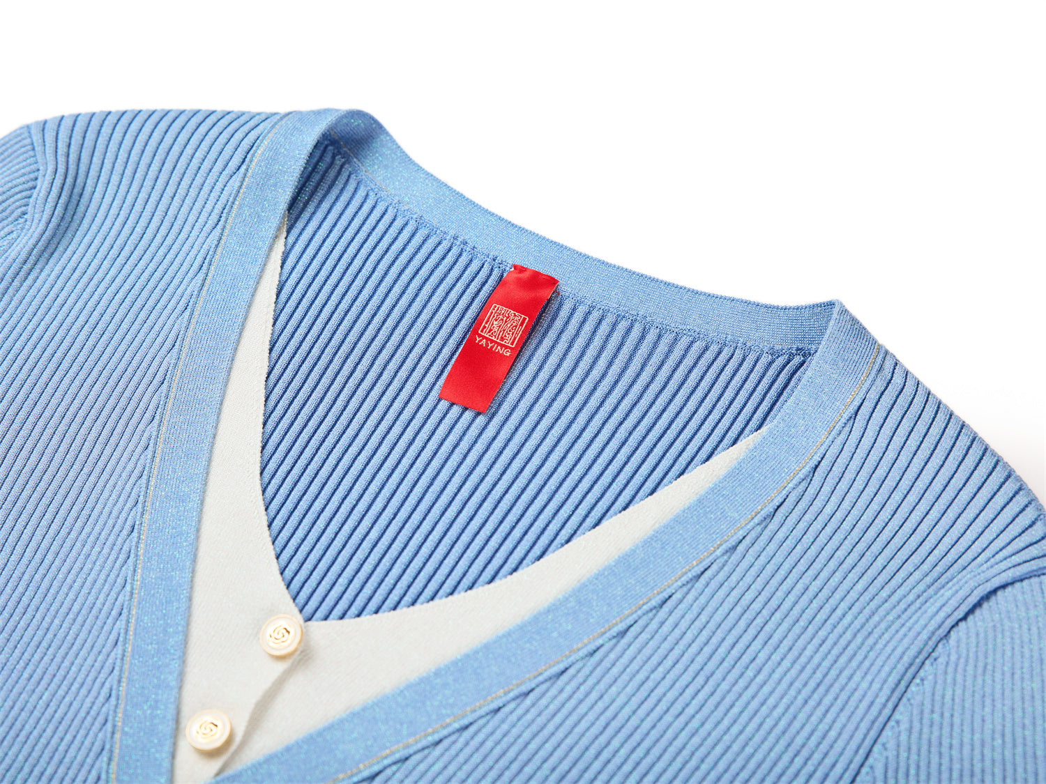 Silk and Acetate V-Neck Color-Blocked Design Dress | Blue