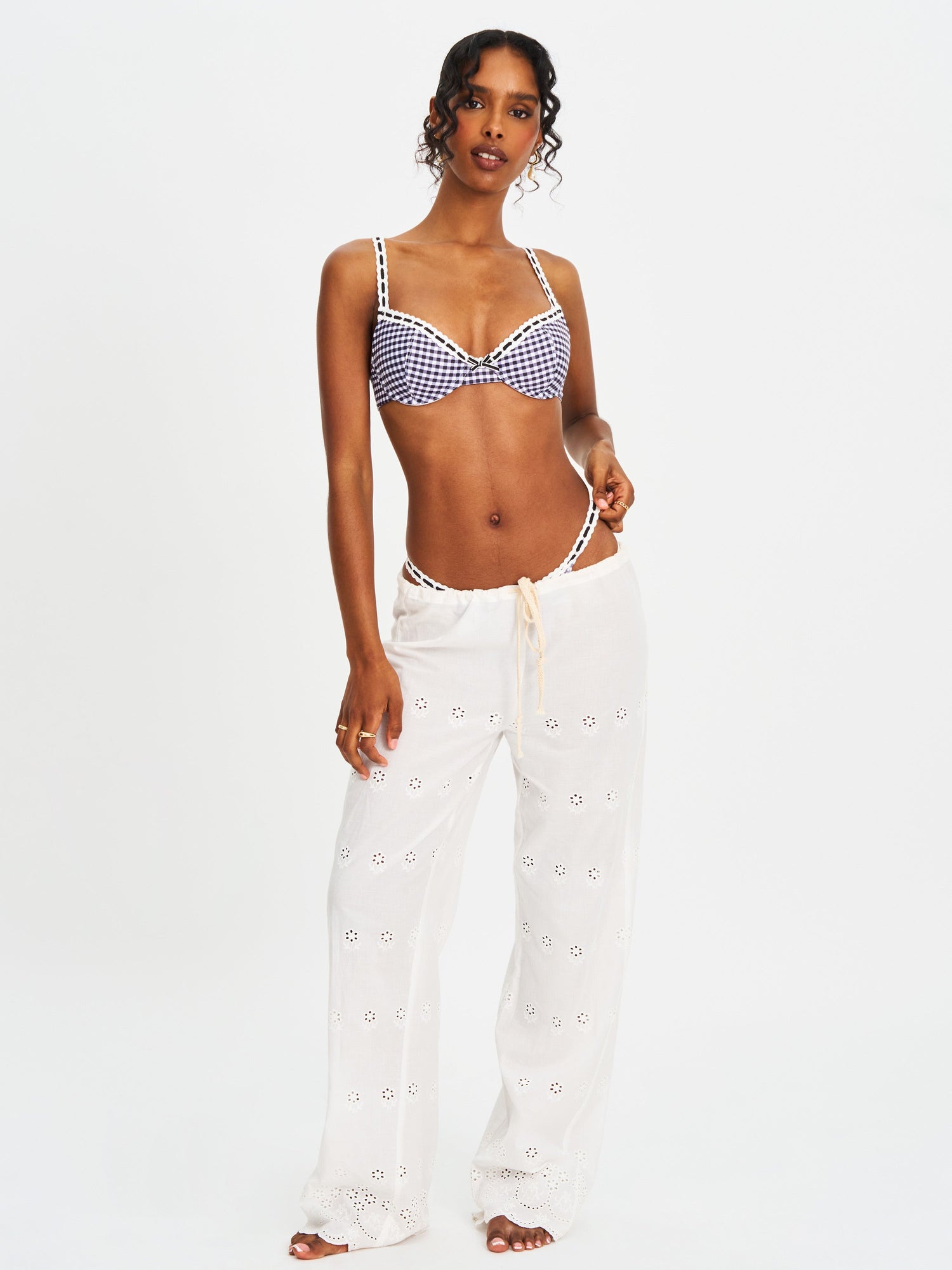 Lace Decoration Bikini Top | Geneva Gingham