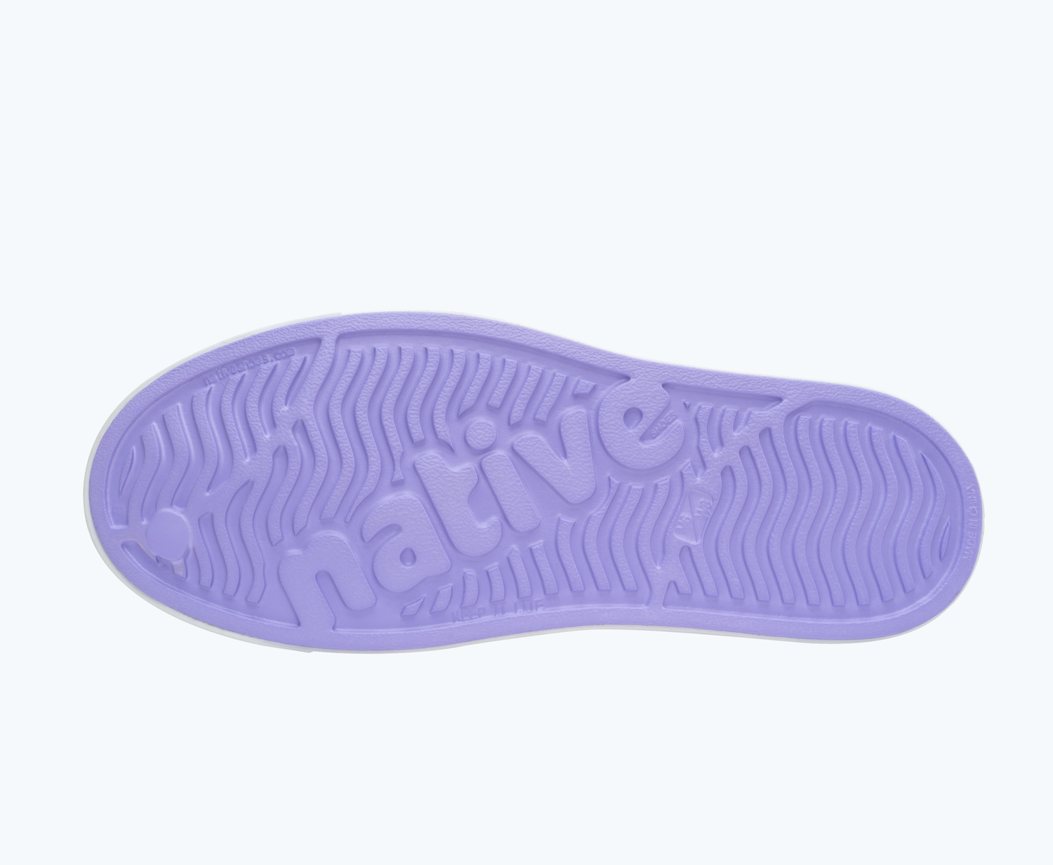 Bottom view of a Native Shoes Jefferson | Healing Purple/ Shell White Footwear