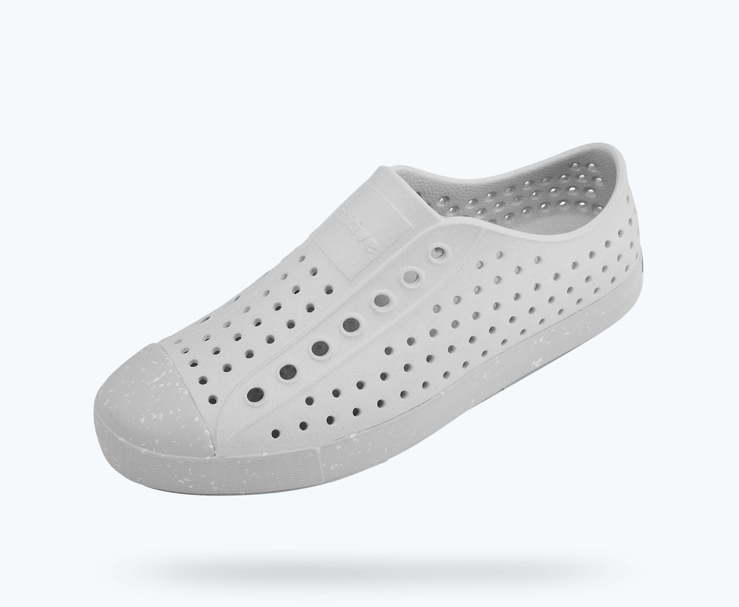 Angled view of a Native Shoes Jefferson Bloom | Mist Grey/ Mist Grey/ Shell Speckles Footwear