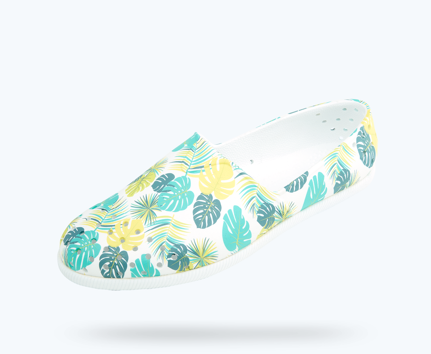 Angled view of a Native Shoes Verona Print | Shell White/ Shell White/ Pickle Foliage Footwear