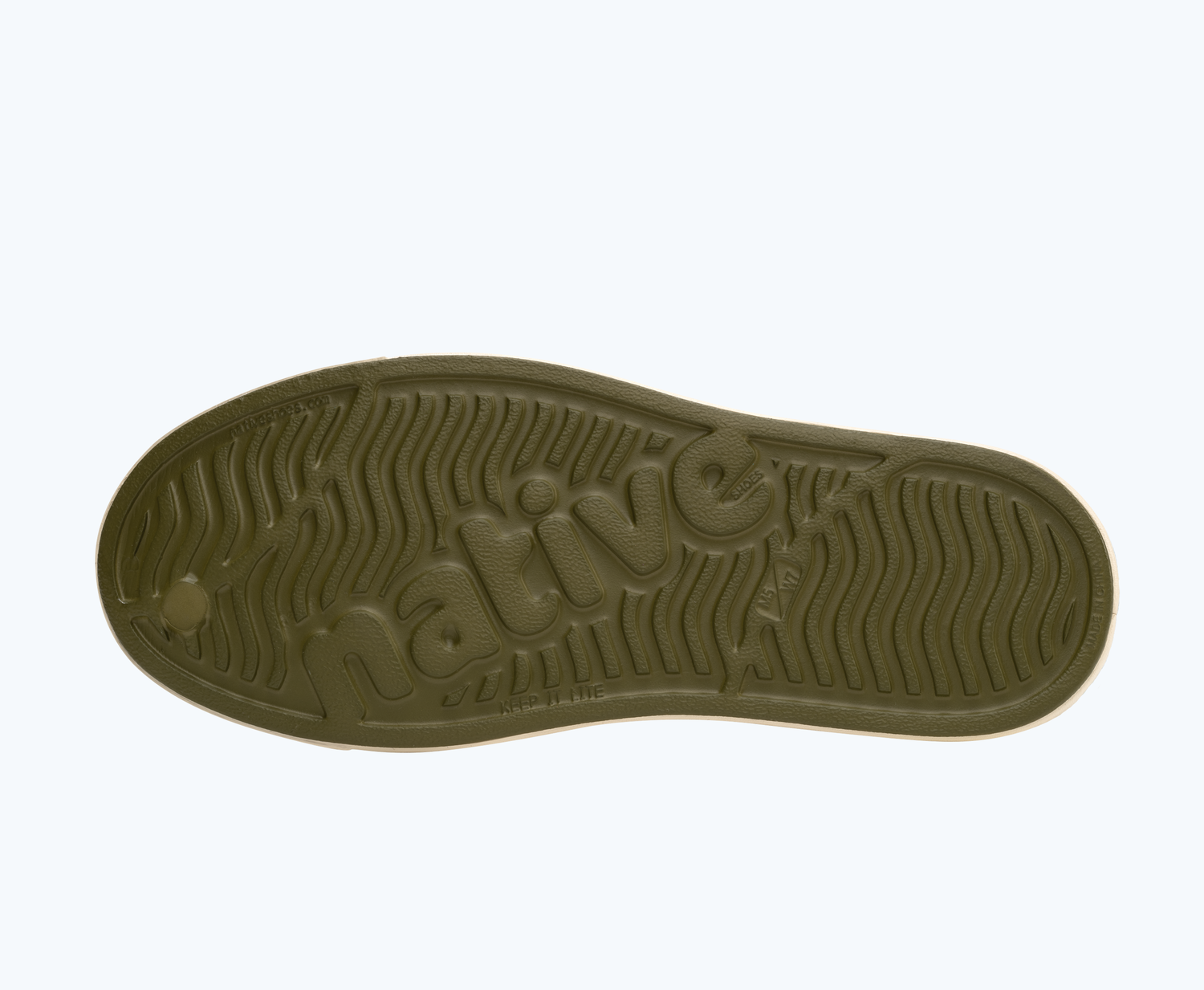 Bottom view of a Native Shoes Jefferson | Rookie Green/ Bone White Footwear