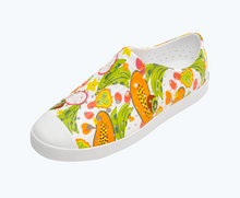 Angled view of a Native Shoes Jefferson Print | Shell White/ Shell White/ Dazzle Tropic Fruits Footwear
