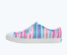 Side view of a Native Shoes Adults Jefferson Print | Shell White/ Shell White/ Pastel Multi Stripe 2 Footwear