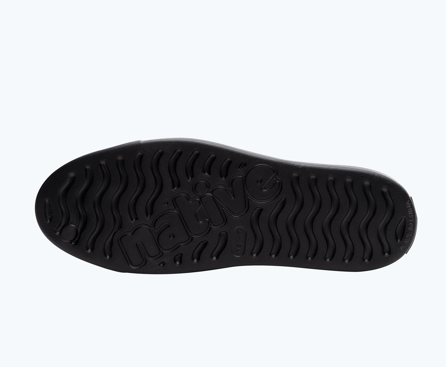 Bottom view of a Native Shoes Jefferson Clog | Jiffy Black/ Jiffy Black Footwear