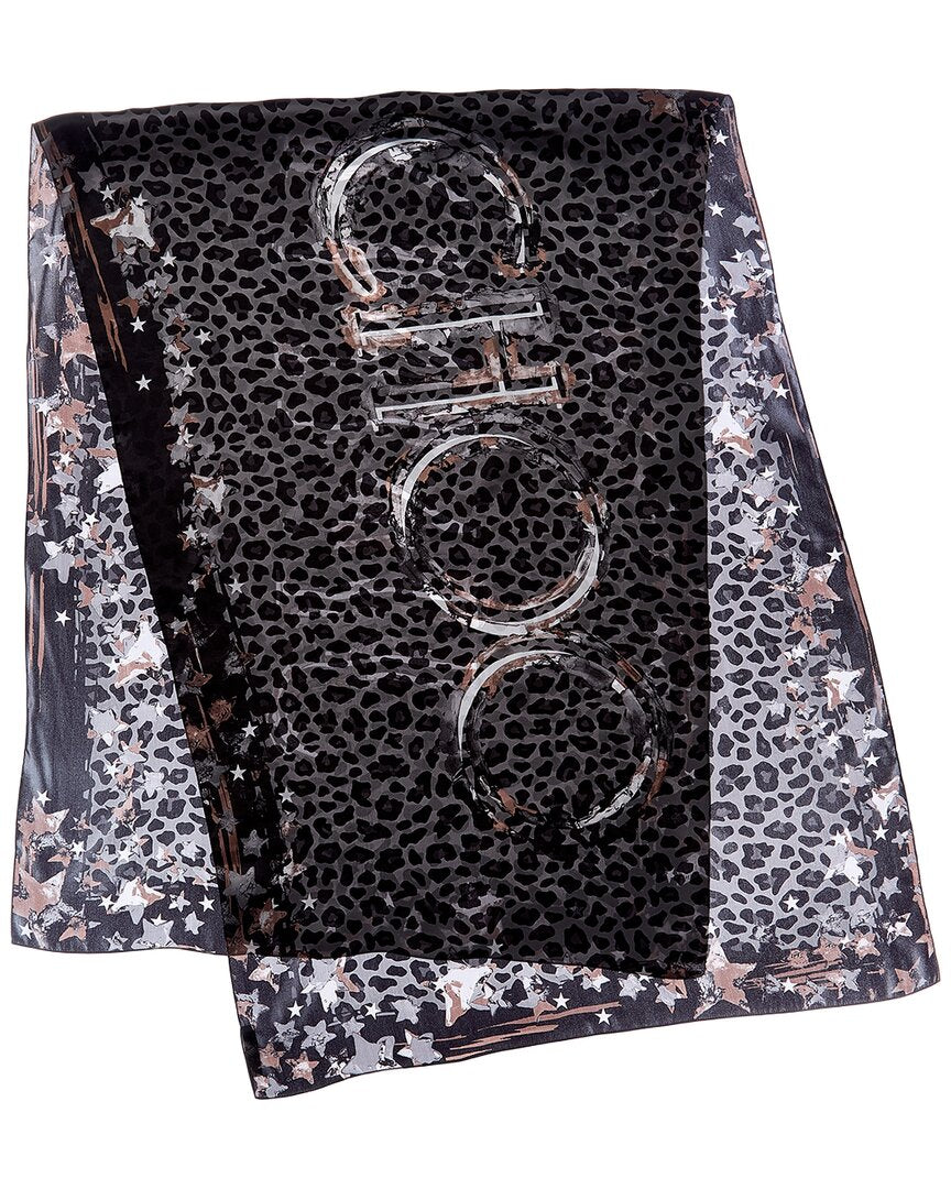 Jimmy Choo | Womens | Logo Silk Scarf | Grey/Leopard Print Multi