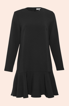 Stretch Crepe Flounce Dress | Black