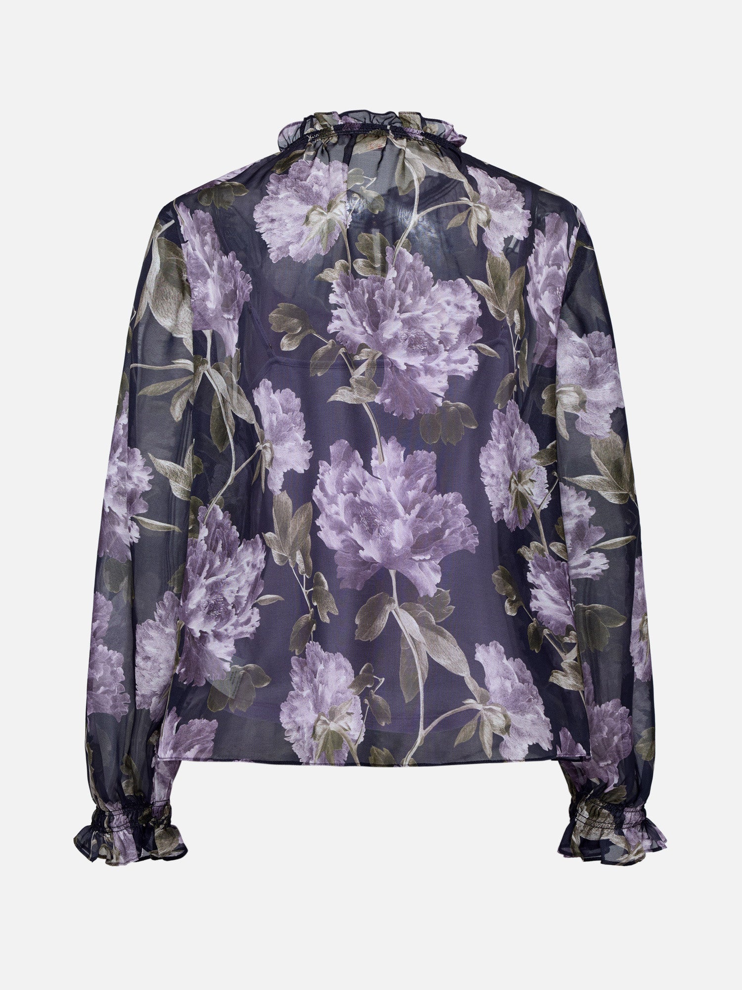 Silk Peony Print Pullover Top | Purple