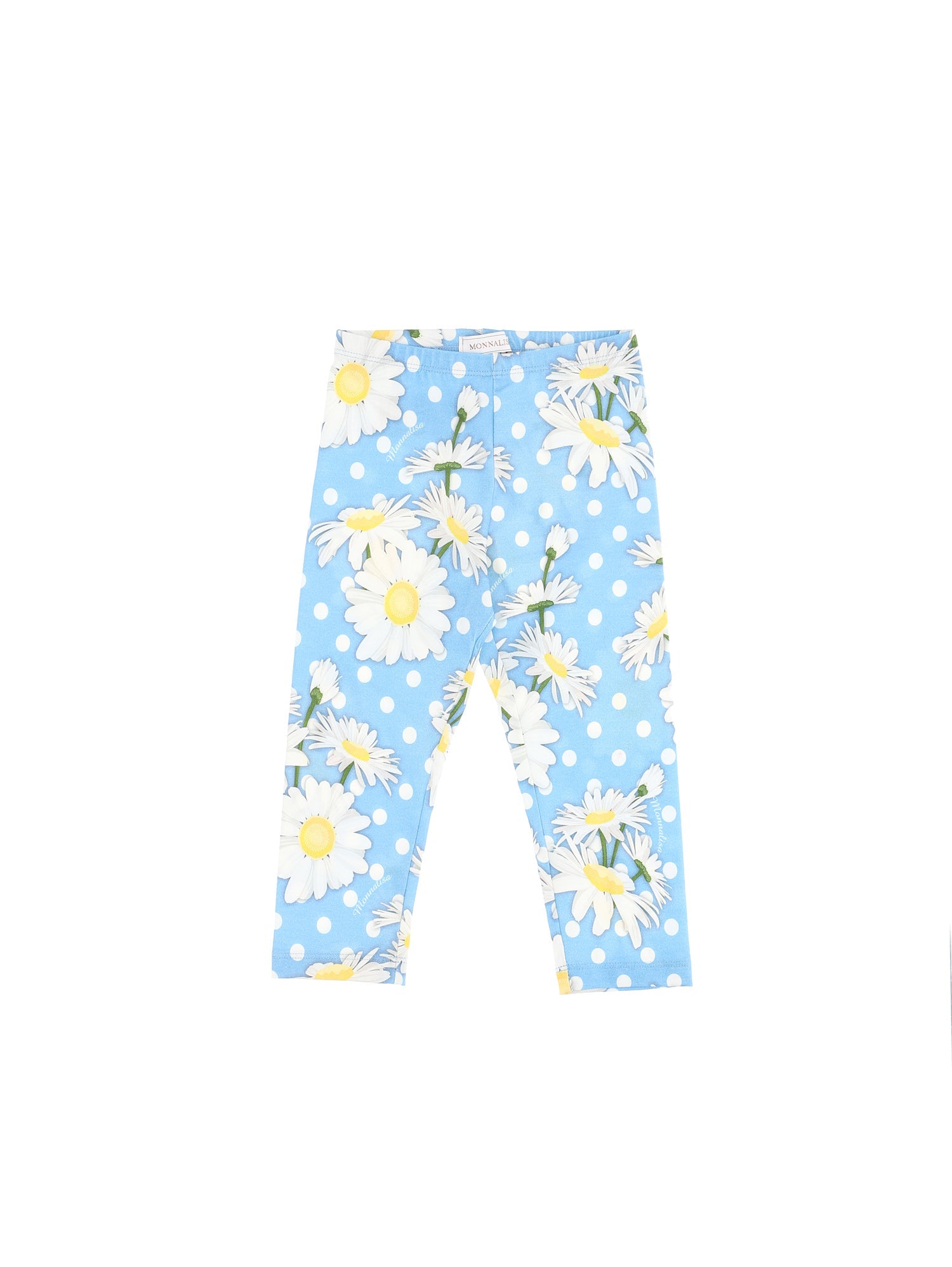 Girls | Daisy Polka Dot Print Jersey Leggings | Sky Blue