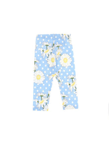 Girls | Daisy Polka Dot Print Jersey Leggings | Sky Blue