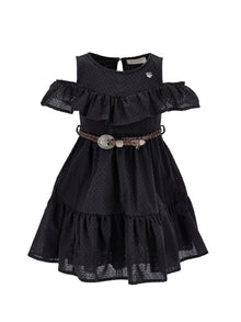 Girls | Broderie Anglaise Dress With Woven Belt | Black
