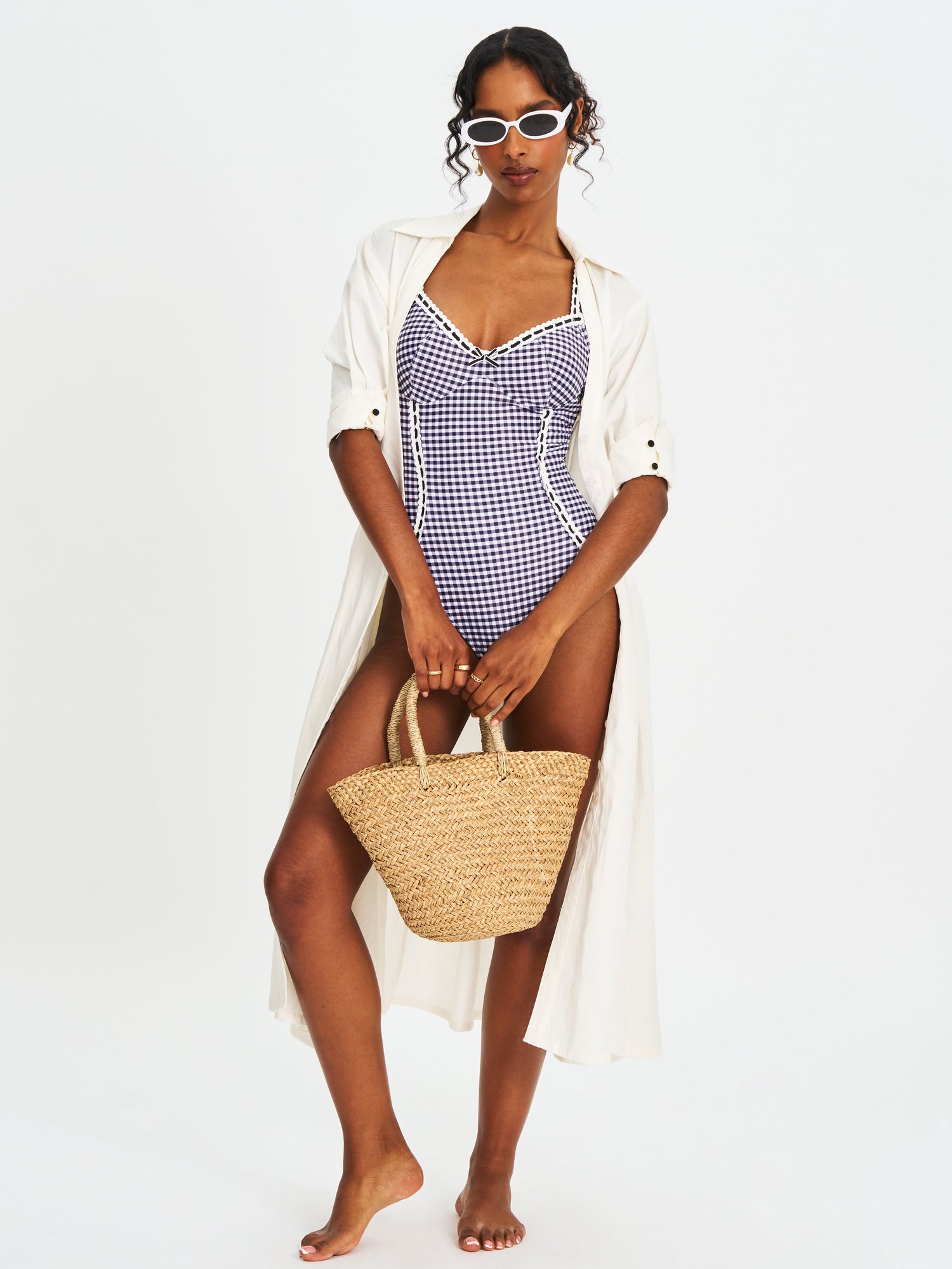 Gigi Lace Strap Backless Swimsuit | Black Gingham