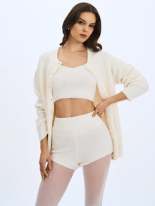 Selene Wool-Blend Ribbed Knit V-Neck Top | White