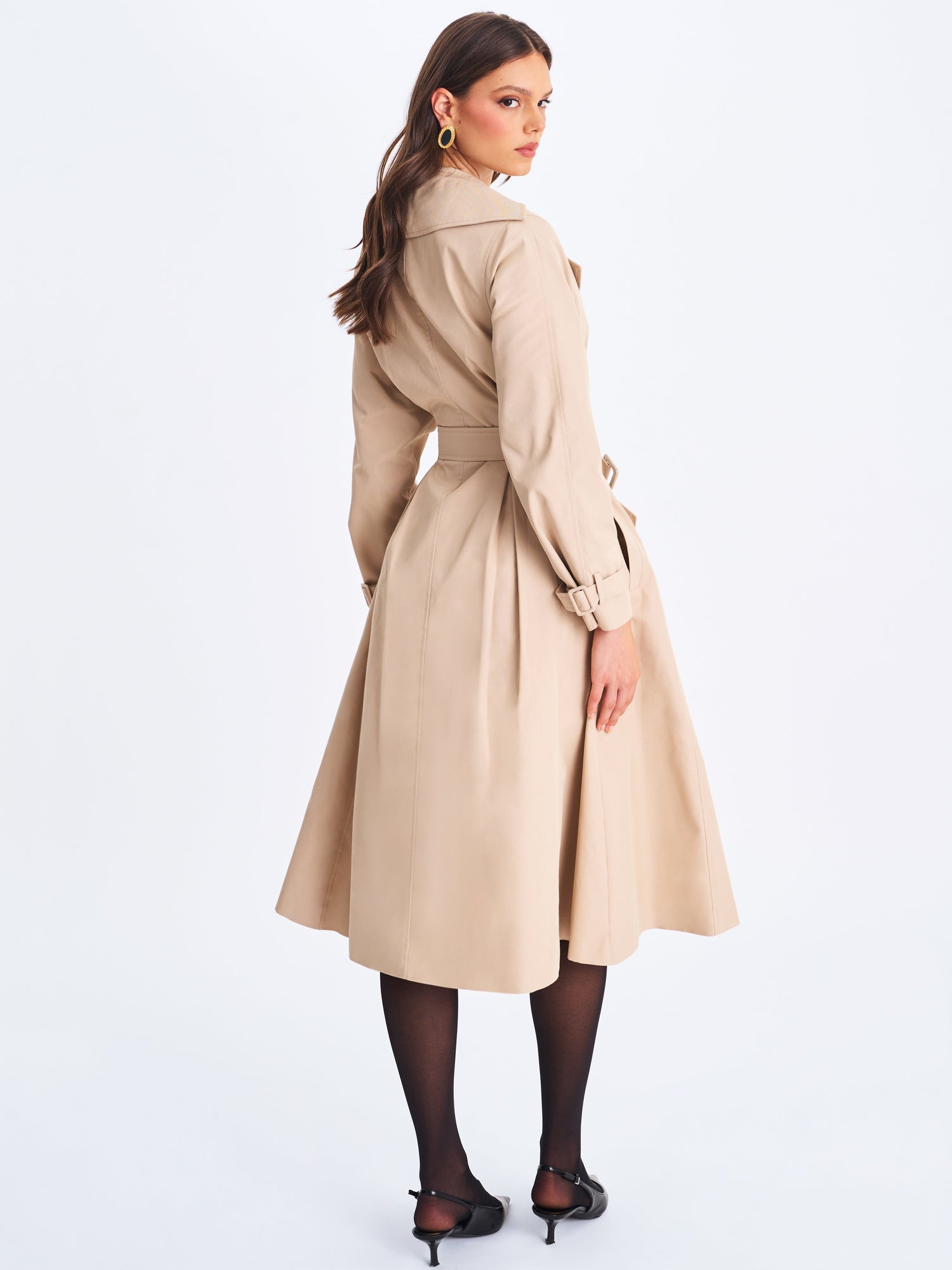 Ulila Double-Breasted Pleated Cotton-Blend Trench Coat | Beige