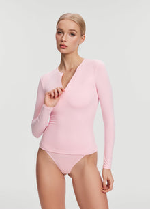 Quarter Zip Long Sleeve Top | Ballet Pink