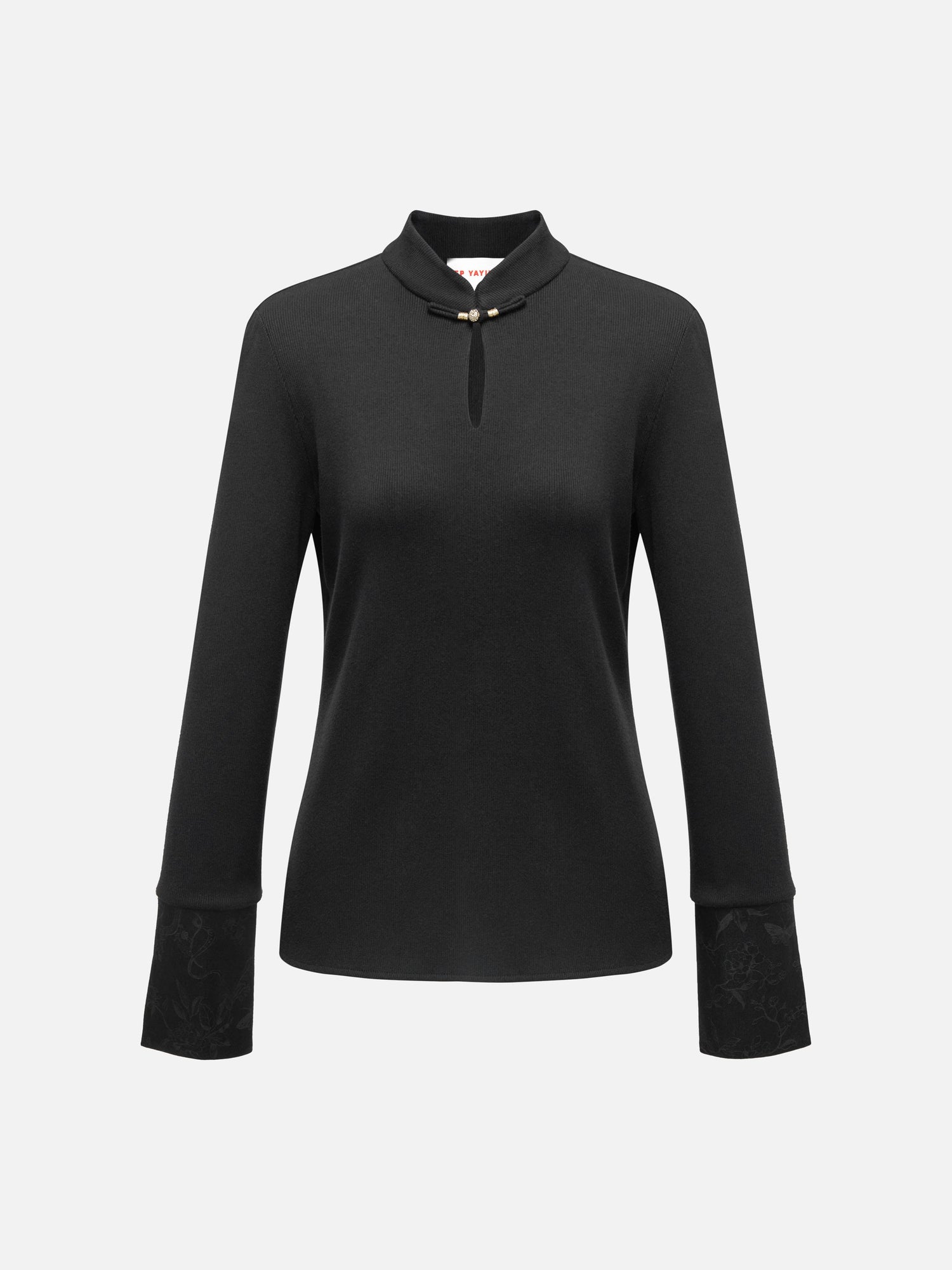 Mandarin Collar Long-Sleeve Top | Black