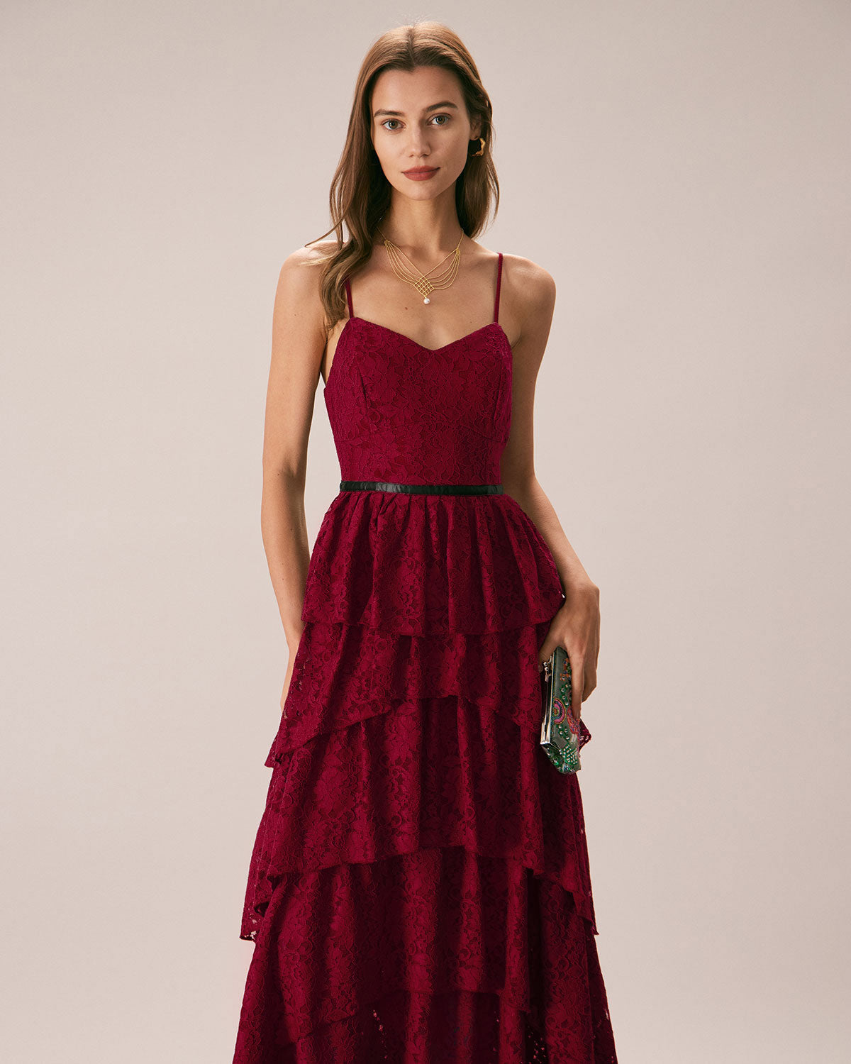 Sweetheart Neck Lace Maxi Dress | Red