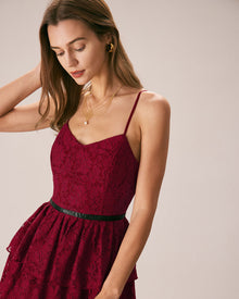 Sweetheart Neck Lace Maxi Dress | Red